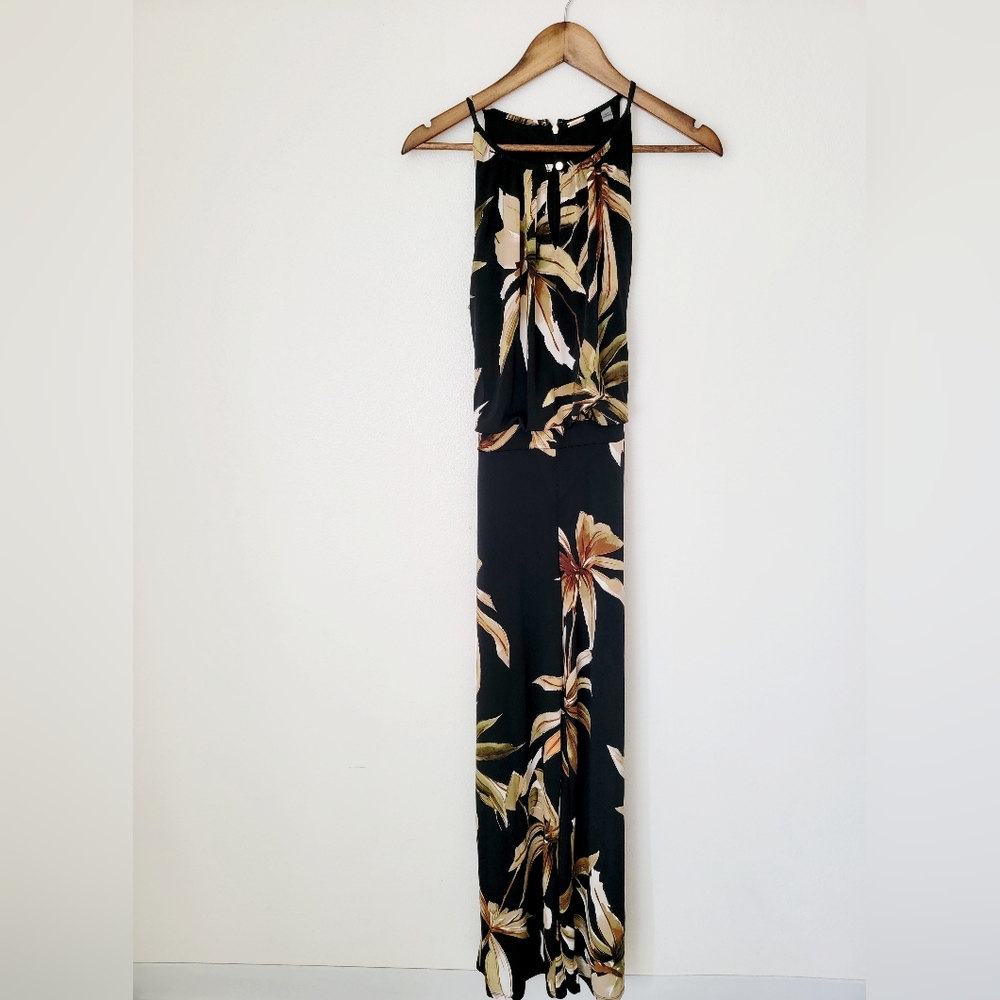 T Tahari Floral Print Tie Waist Halter neck Jumpsuit